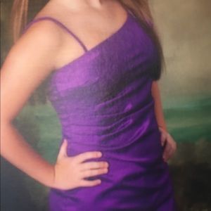 Purple short formal dress.